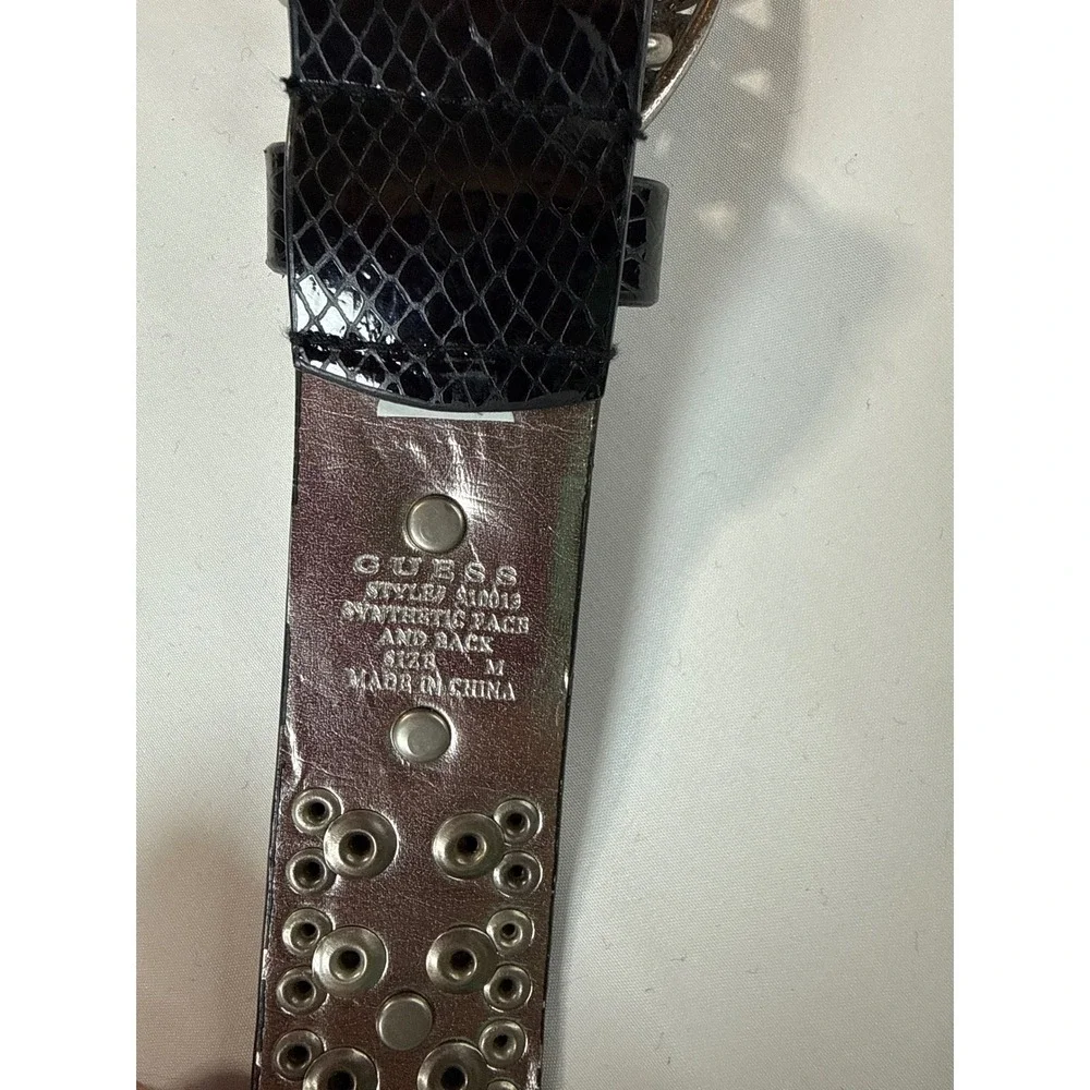 Guess Womens Black Faux Snake Studded Belt Filigree Rhinestone Buckle Size M Y2K